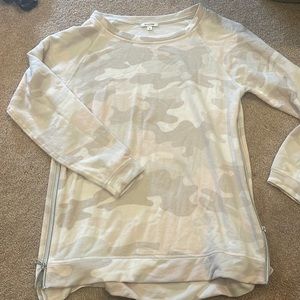 Cream Camo Crewneck with Zippered Sides